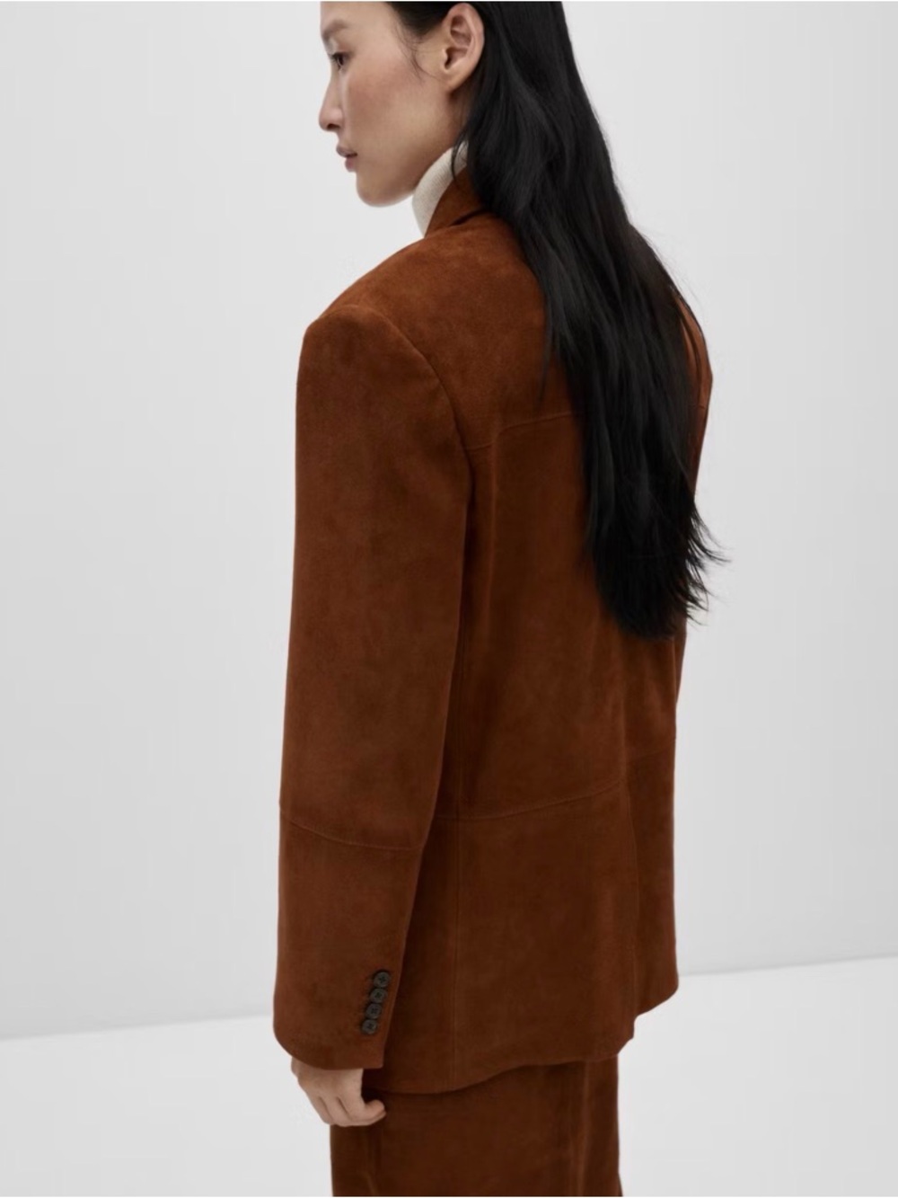 Mango Medium Relaxed Fit Suede Blazer in Vintage Brown - Picture 3 of 16
